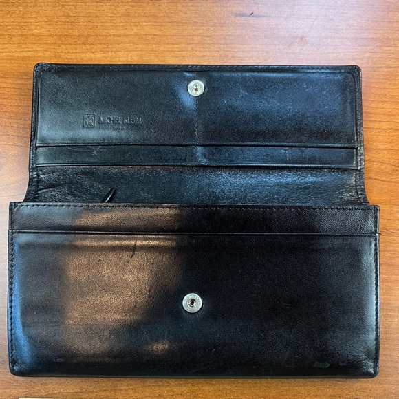 Vintage Michel Klein Black Leather Wallet Card Slots Zip Pouch Bill Fold - Picture 2 of 16